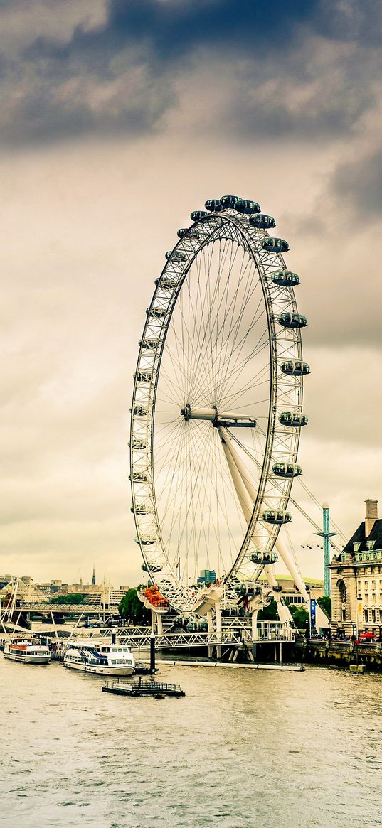 ferris wheel, amusement park, architecture, river