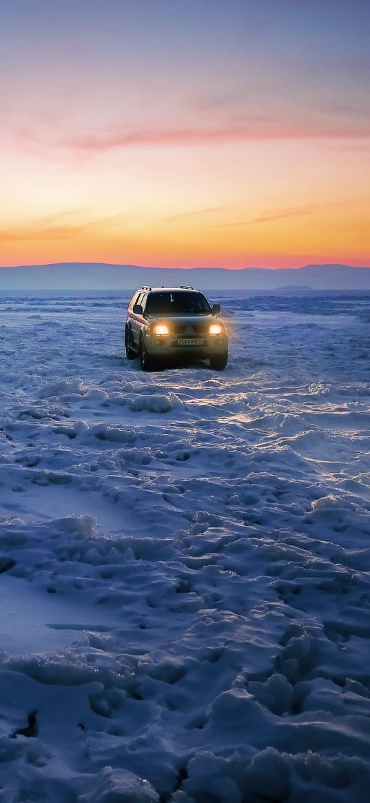 mitsubishi, suv, snow