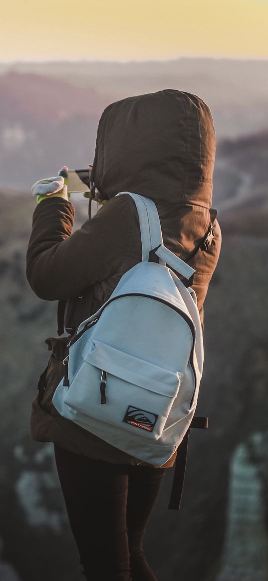 man, tourist, backpack, mountains, travel