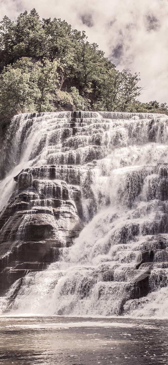 waterfall, river, current, precipice