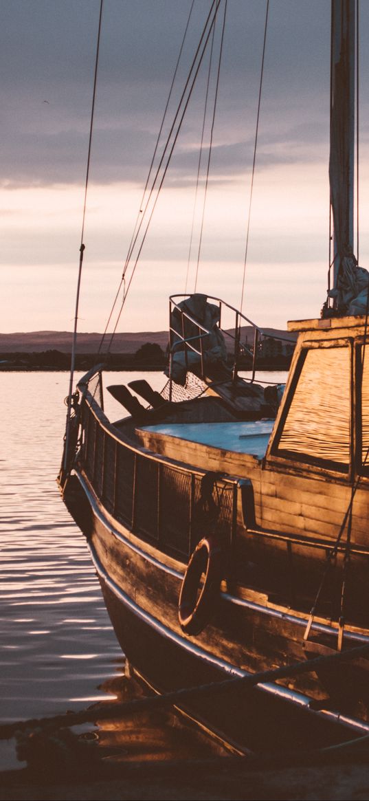 sailboat, sunset, sea