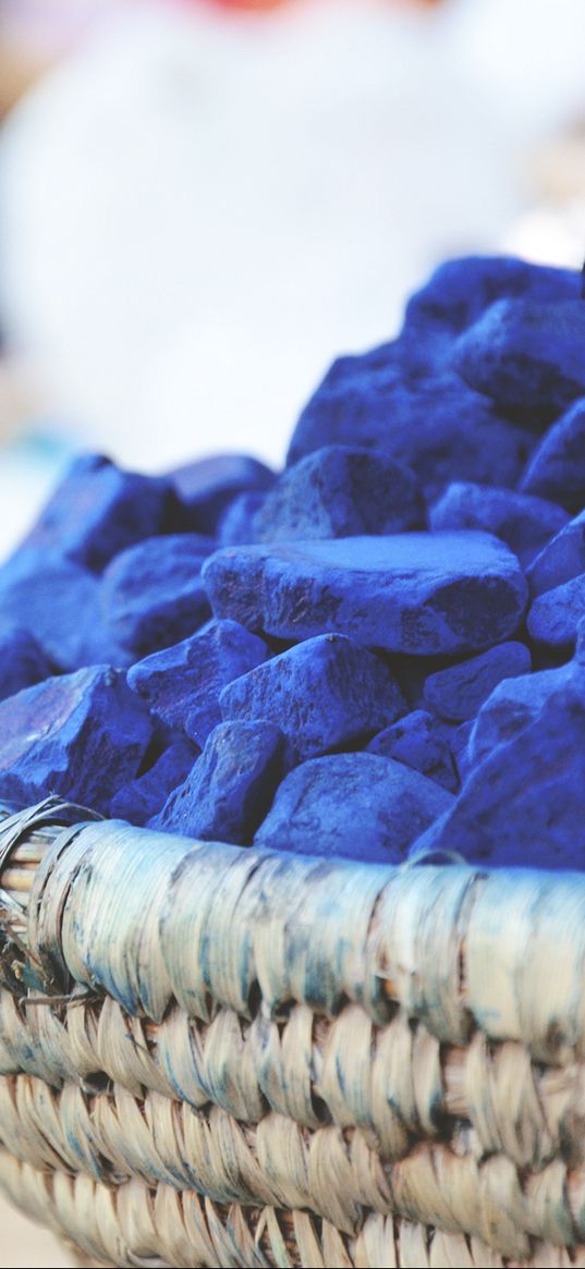 stones, basket, blue, chalk