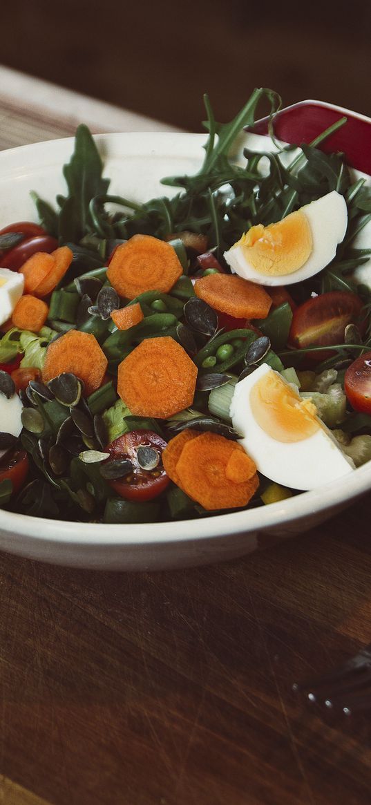 salad, vegetables, eggs, carrots, dinner