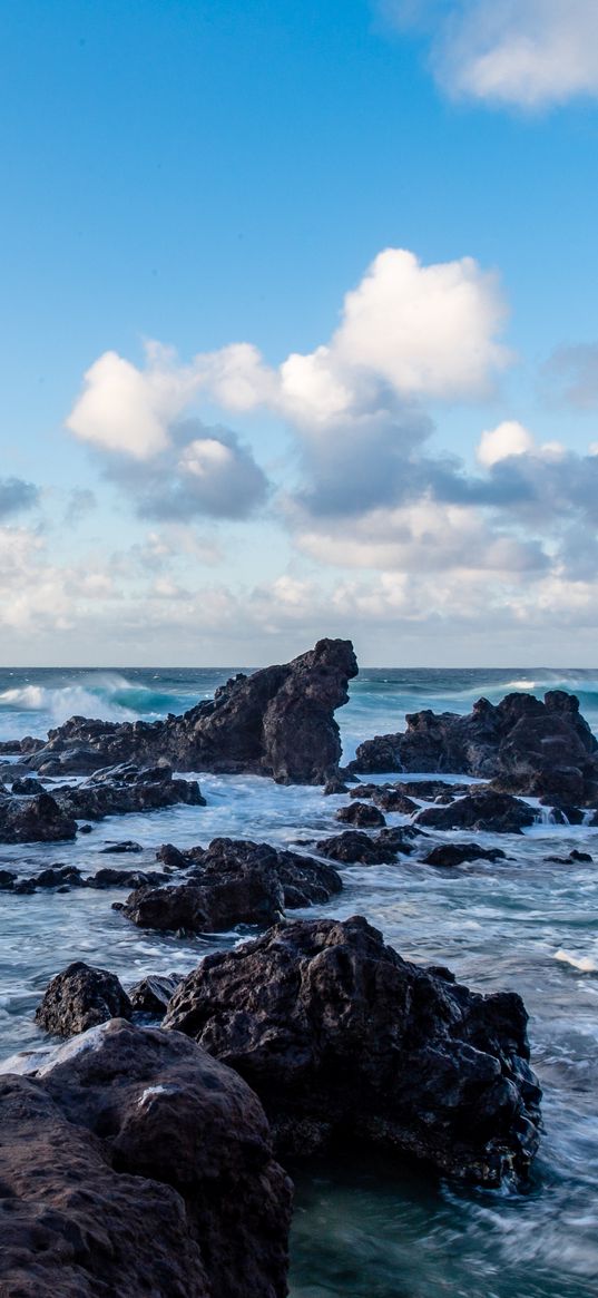 sea, rocks, shore, surf