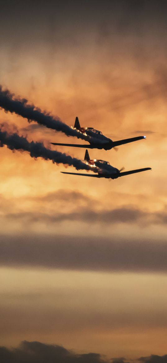 airplanes, military, smoke, sky