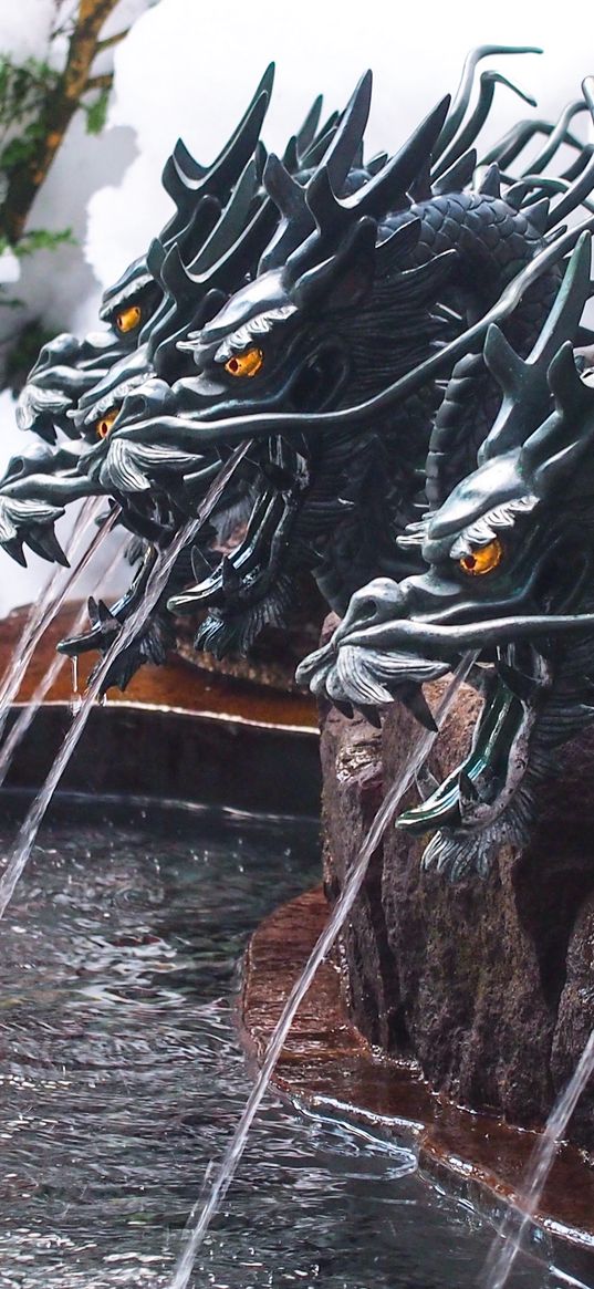 fountain, dragons, water