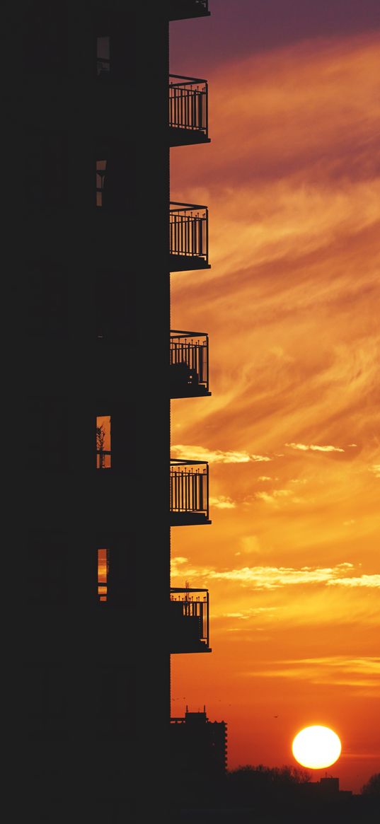 balcony, sunset, sky, skyline, city