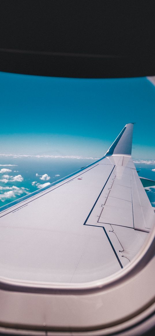 porthole, airplane, wing, sky