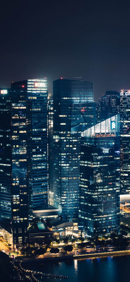 skyscrapers, night city, view from above