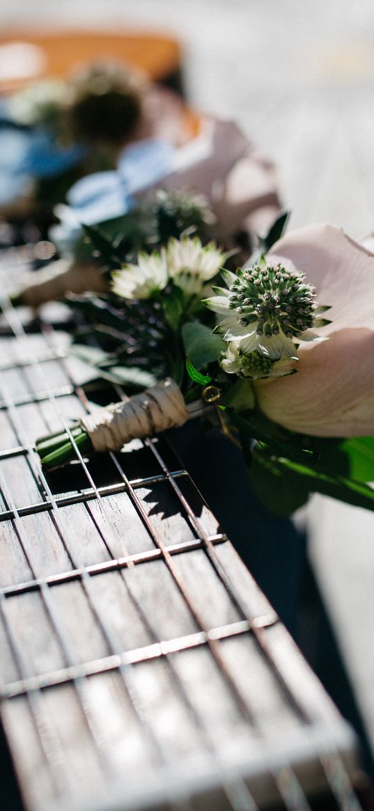 guitar, bouquet, flowers