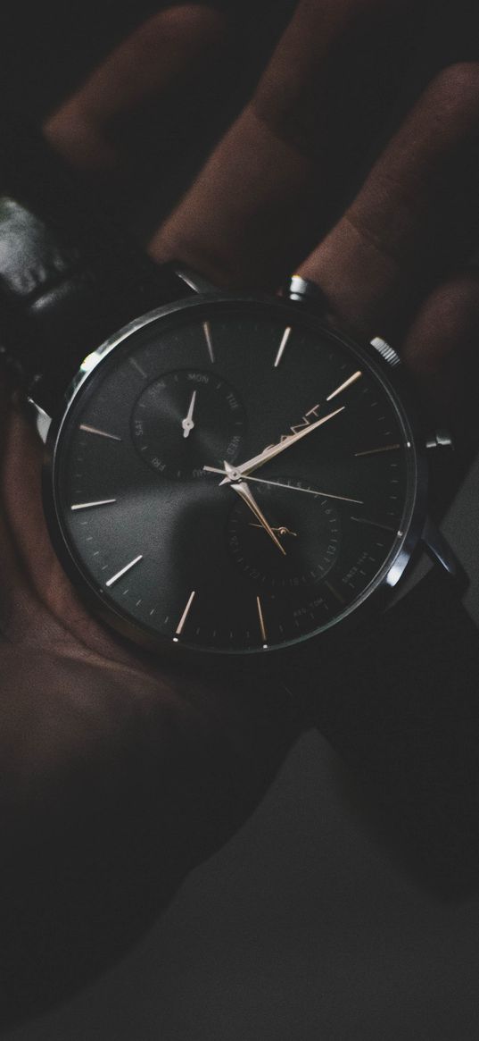 wrist watch, dial, hand, dark