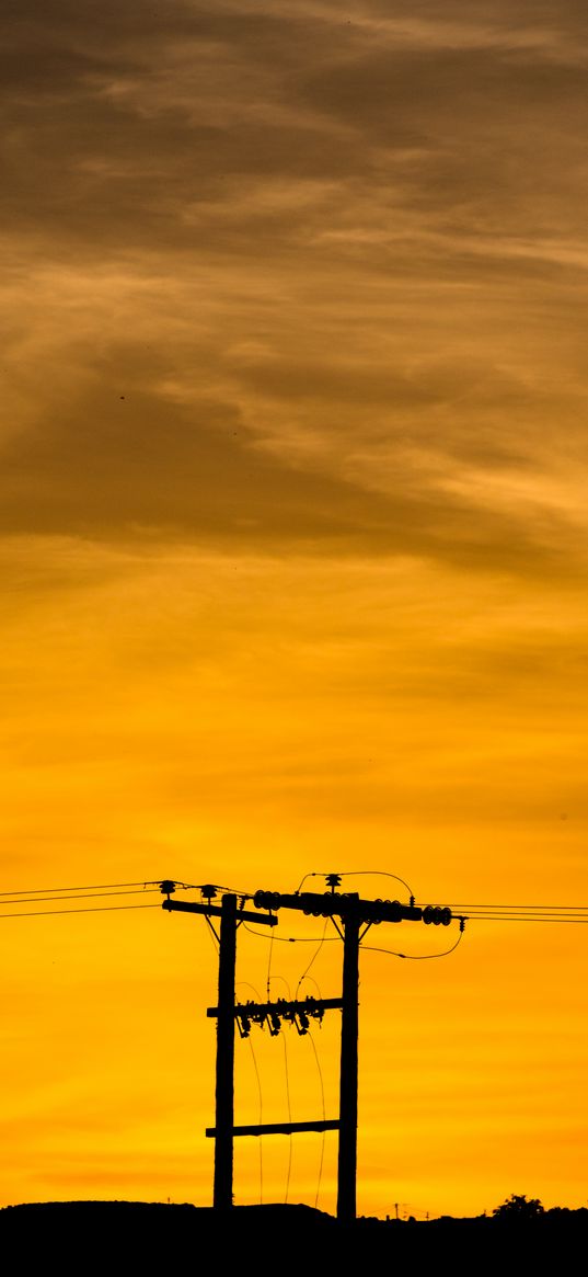 wires, pillar, sunset