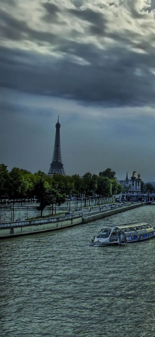 paris, france, river, eiffel tower, evening