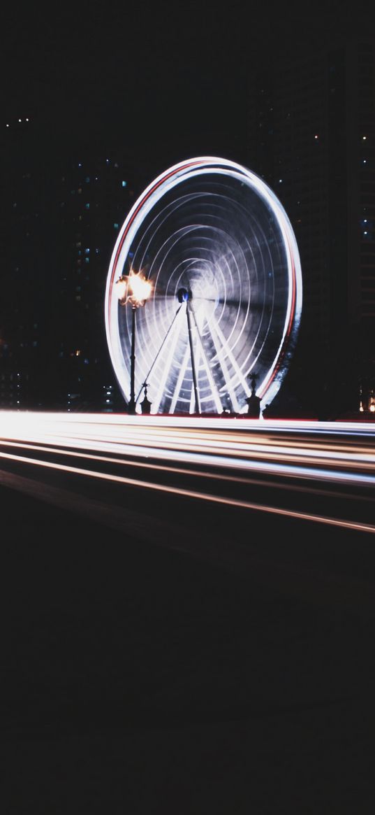 wheel, rotation, city, night