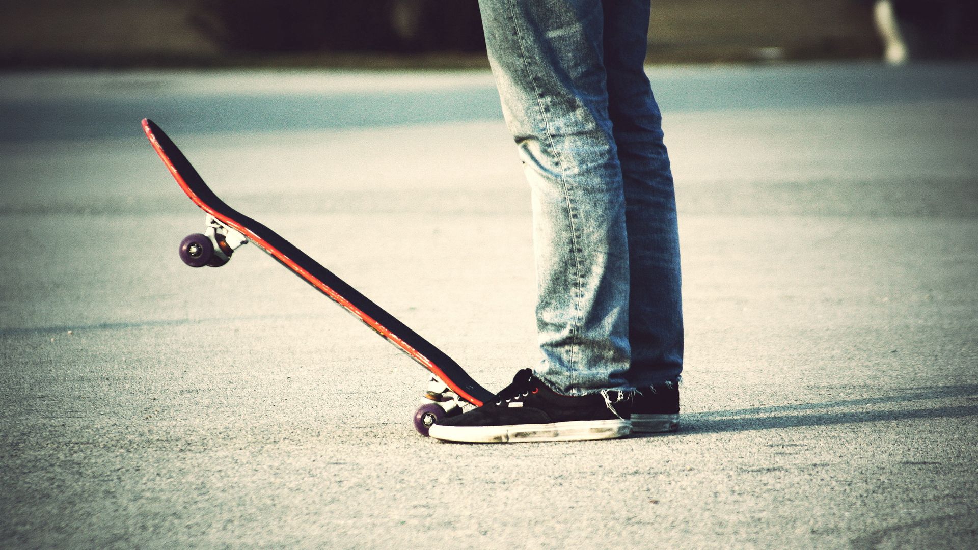 скейт, board, asphalt, gym shoes, feet