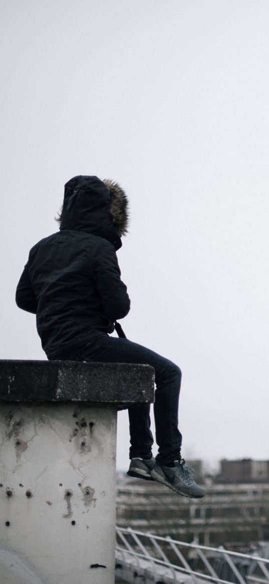 roof, man, loneliness, freedom