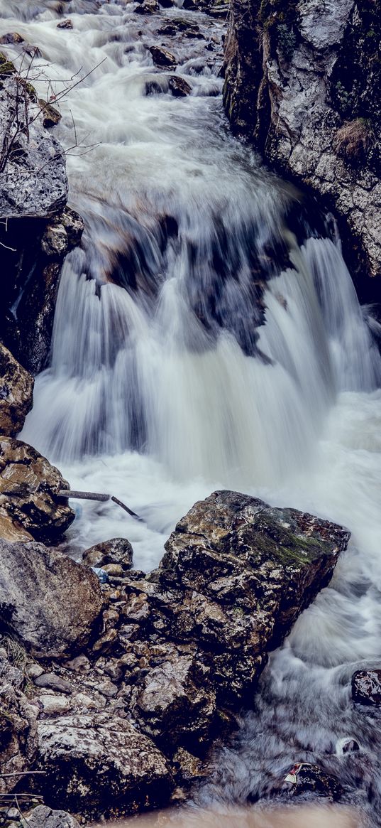 waterfall, stones, river, current