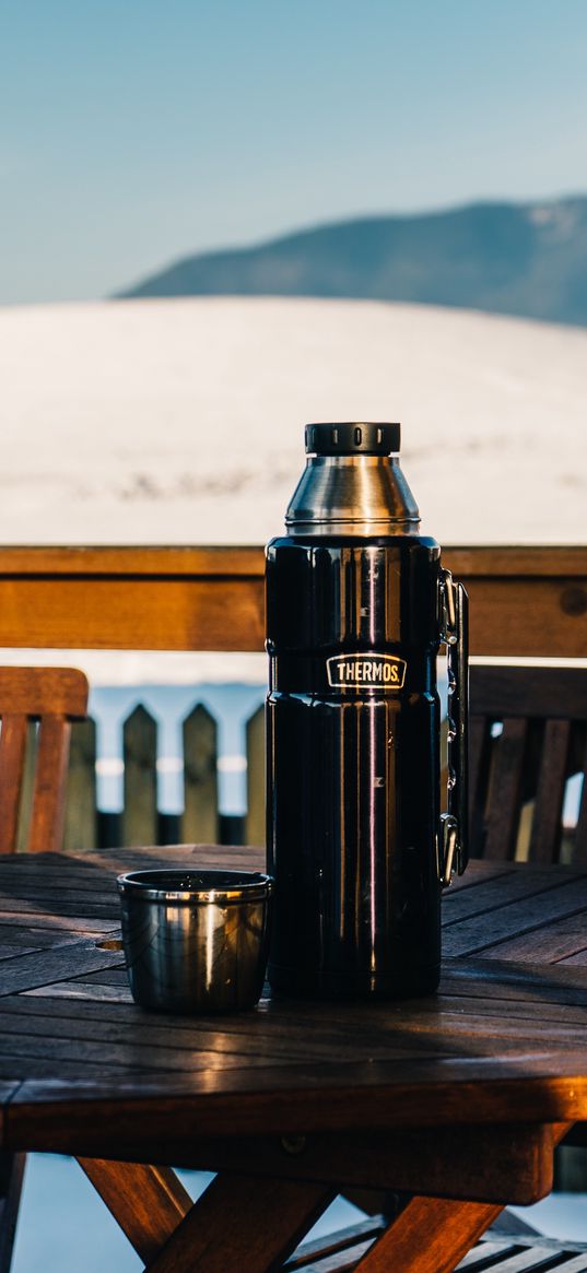 thermos, table, mountain, resort