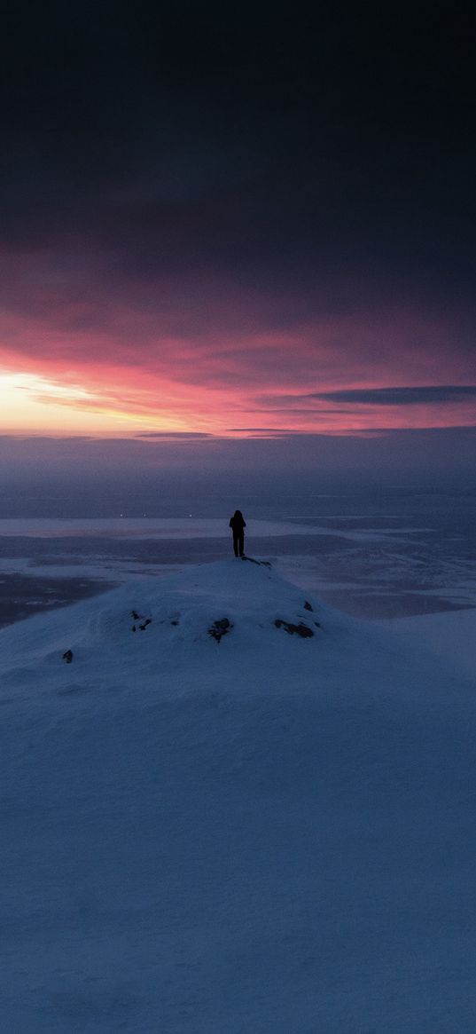 snow, man, freedom, sunset