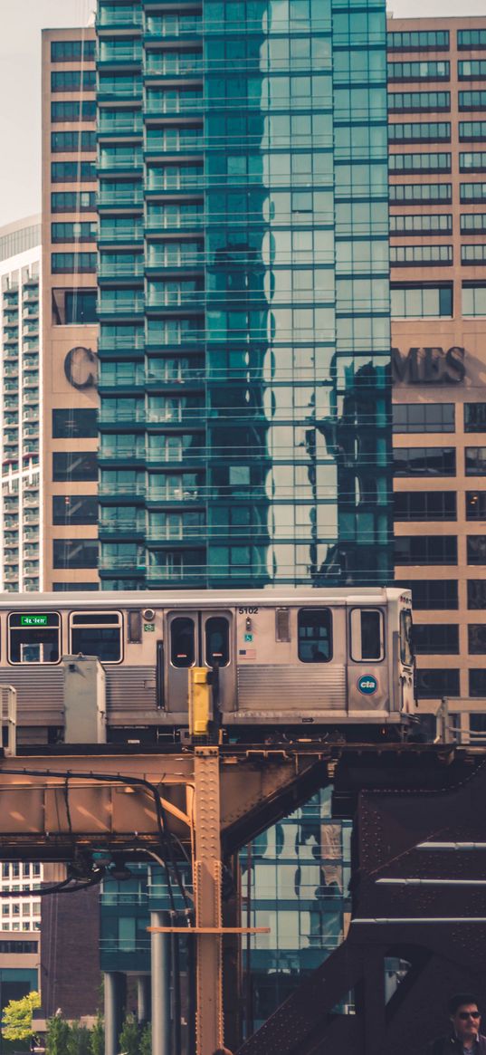 chicago, usa, train, city, buildings