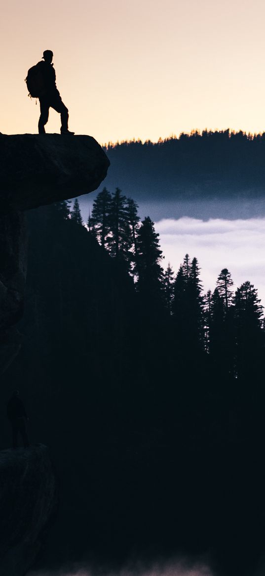 precipice, man, freedom, fog, glacier point, yosemite valley, united states