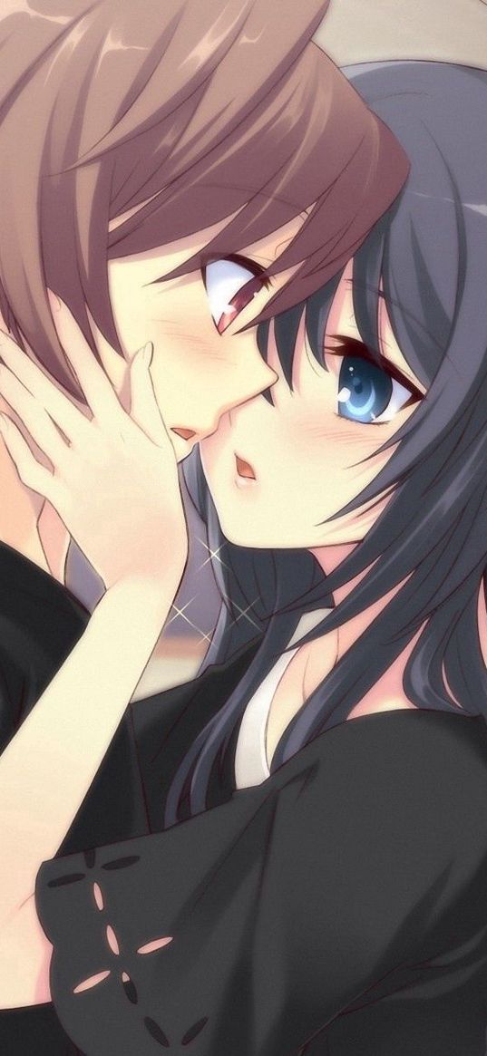 anime, boy, girl, tenderness, kiss, room