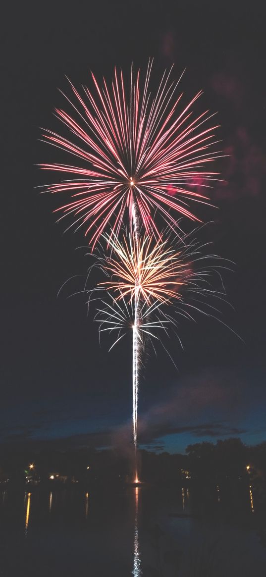 salute, holiday, fireworks, city, night