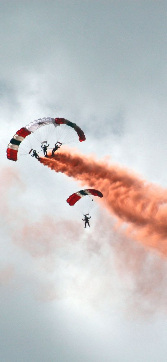 paraglider, smoke, flight, sky