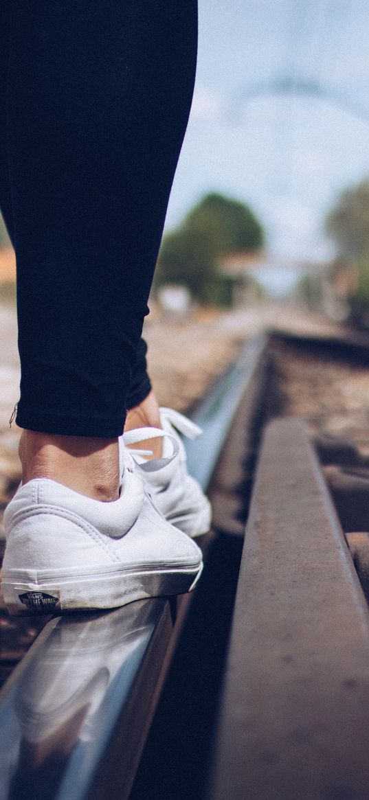 sneakers, legs, railway