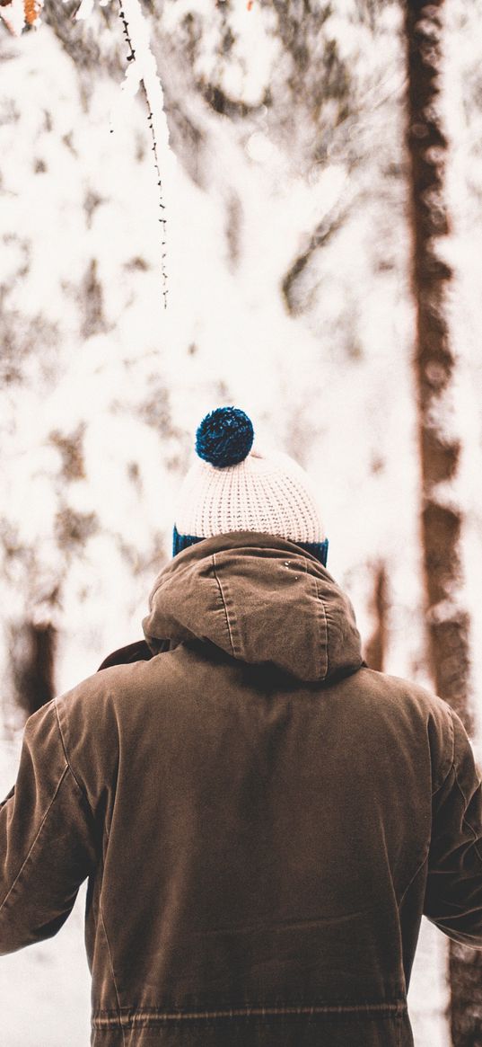 man, jacket, winter, forest