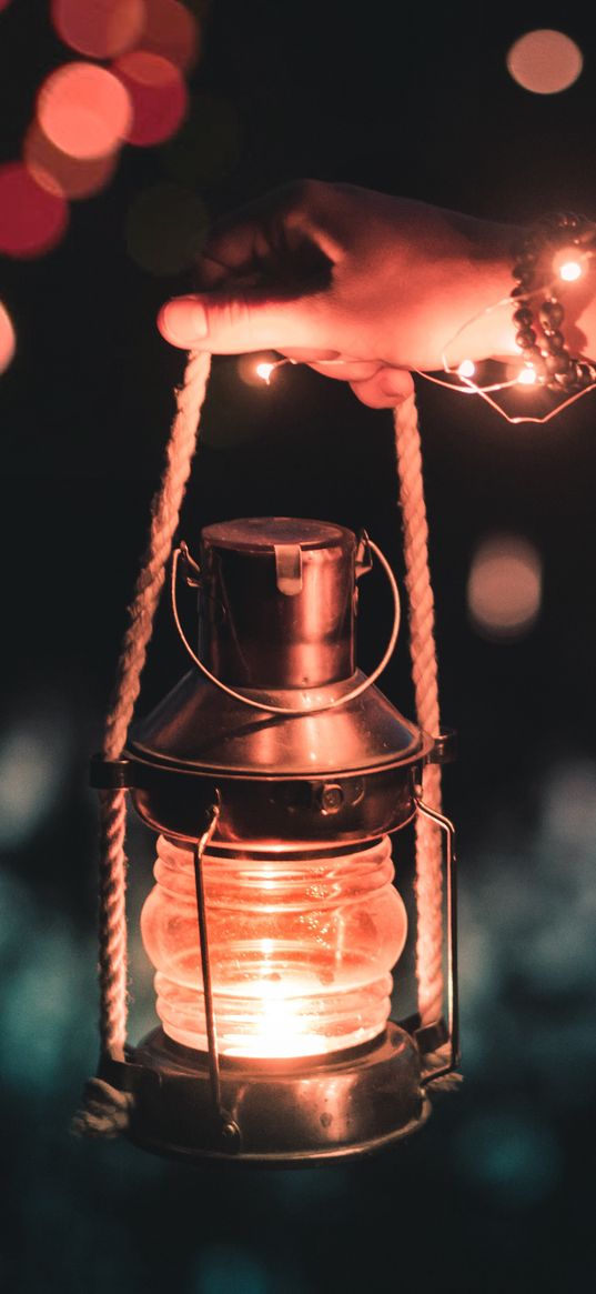 lantern, lamp, hand, light