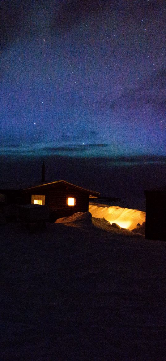 night, starry sky, house, light