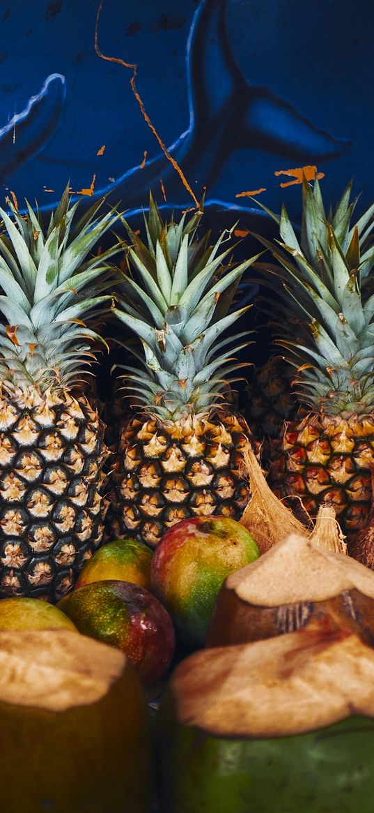 pineapple, fruit, coconuts