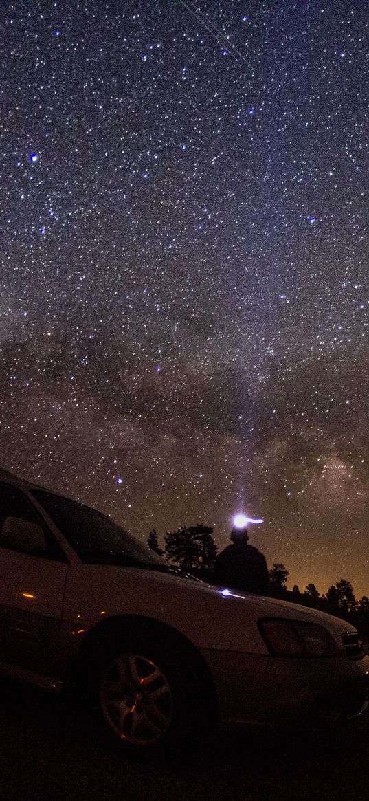 starry sky, night, car, glitter