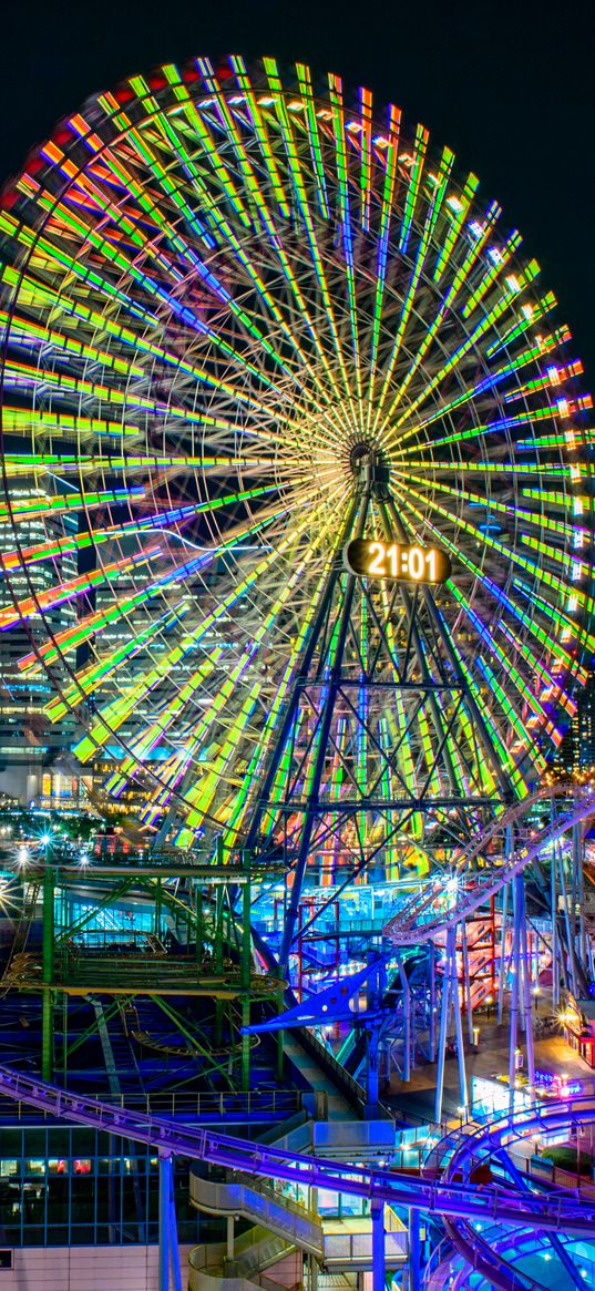 ferris wheel, night, attraction, night city