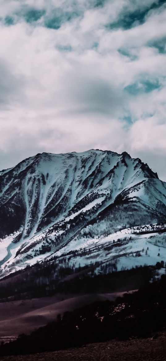 mountains, snow-covered, peaks