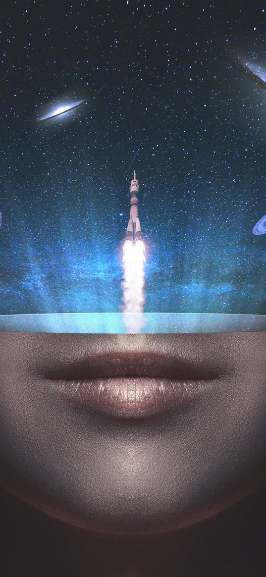 universe, space, face, rocket