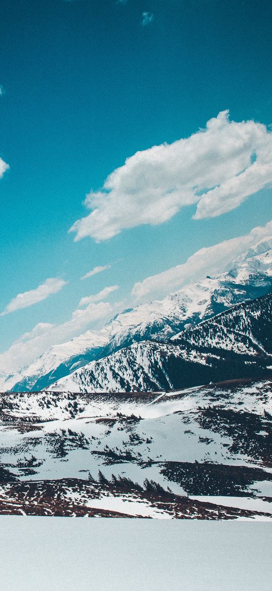 mountains, snow-capped, sky, snow