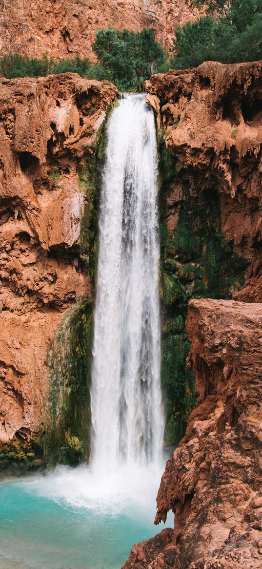 waterfall, precipice, stones