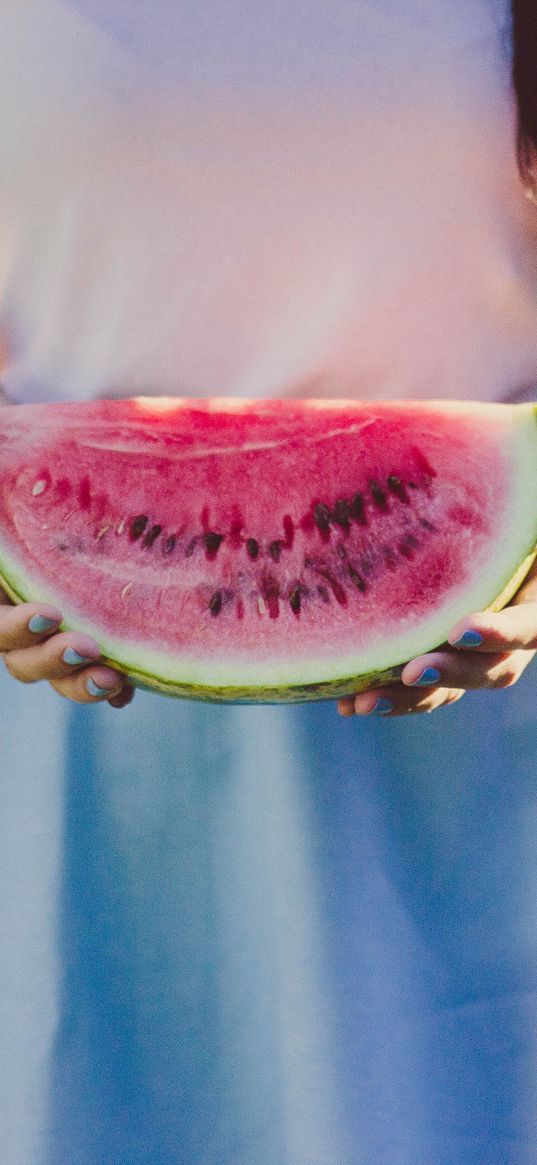 watermelon, girl, hands, dress