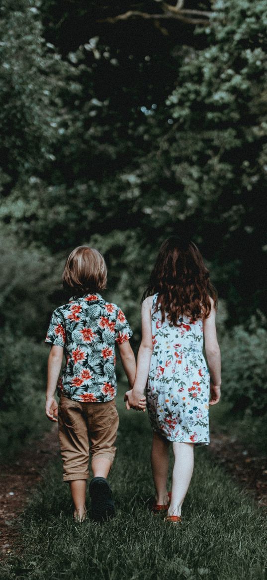 children, walk, friends, forest