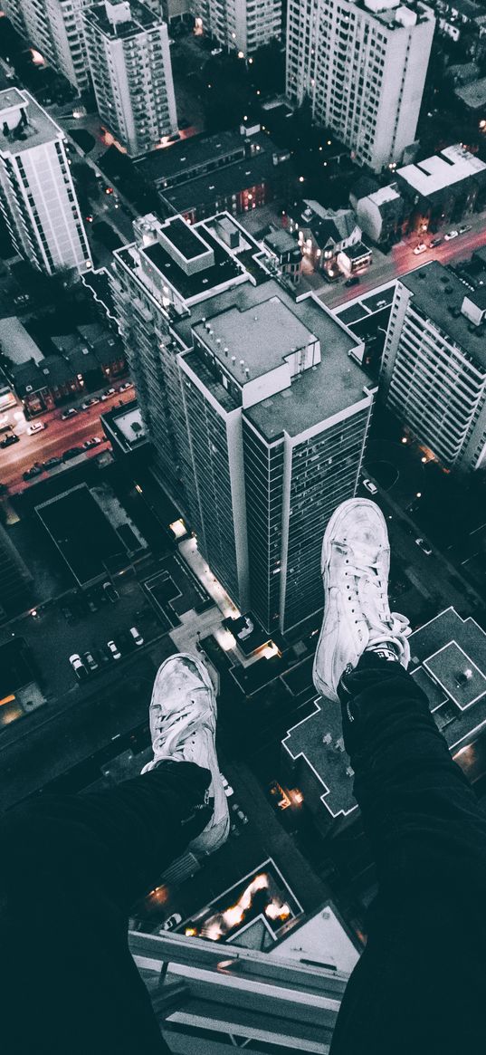 skyscrapers, roof, legs, shoes