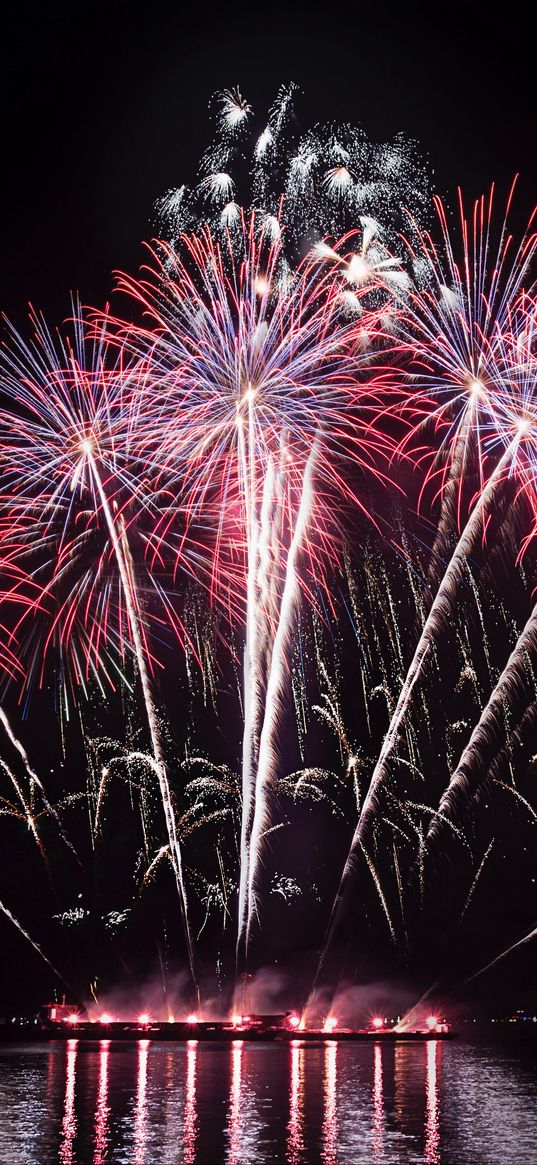 salute, holiday, fireworks, night, sky, horizon