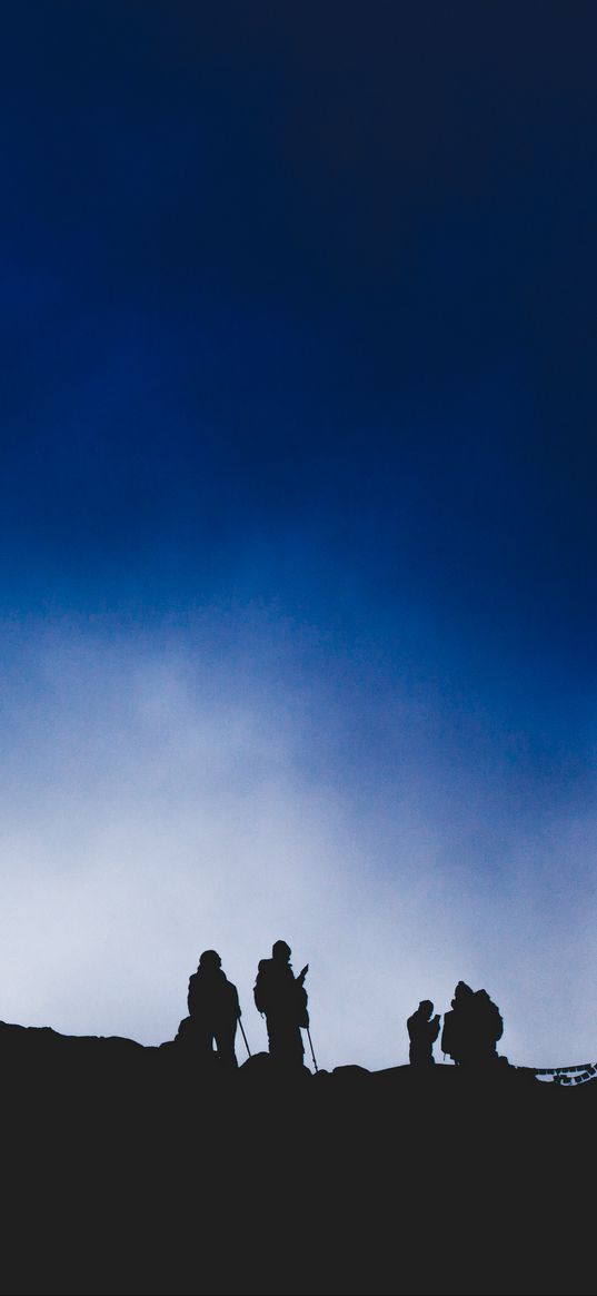 mountain, silhouette, night, tourists, mountaineers