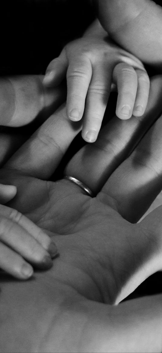 hands, child, family, bw