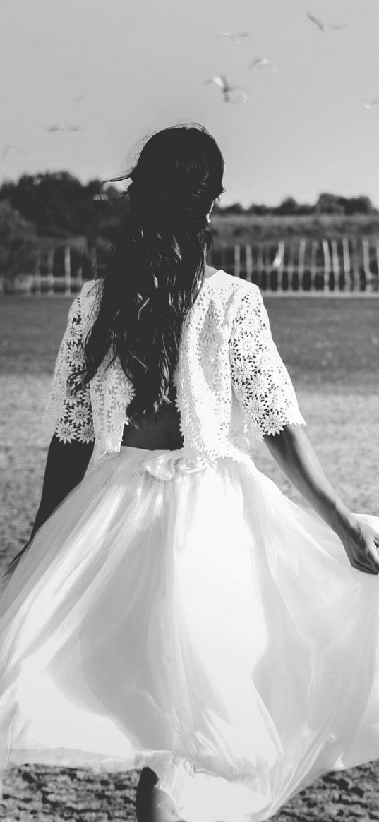 girl, dress, bw