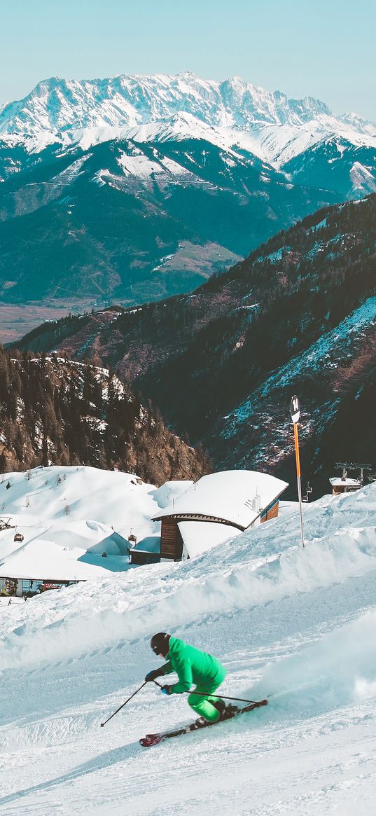 skier, mountains, snow