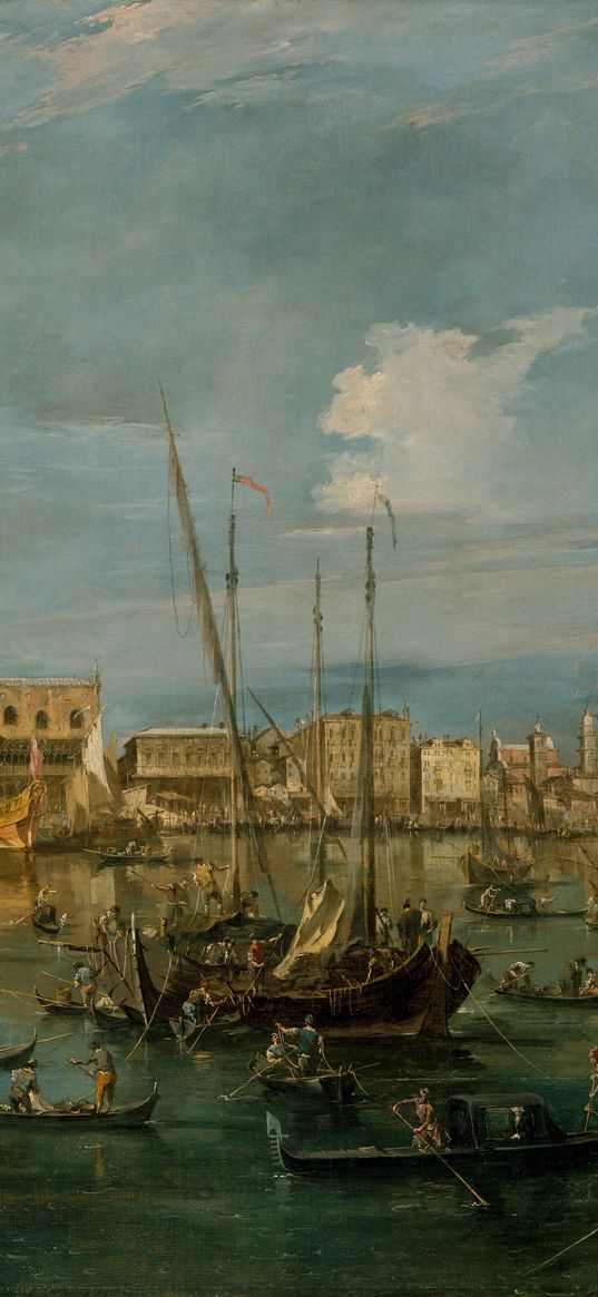 francesco guardi, venice from the bacino di san marco, oil, canvas, baroque