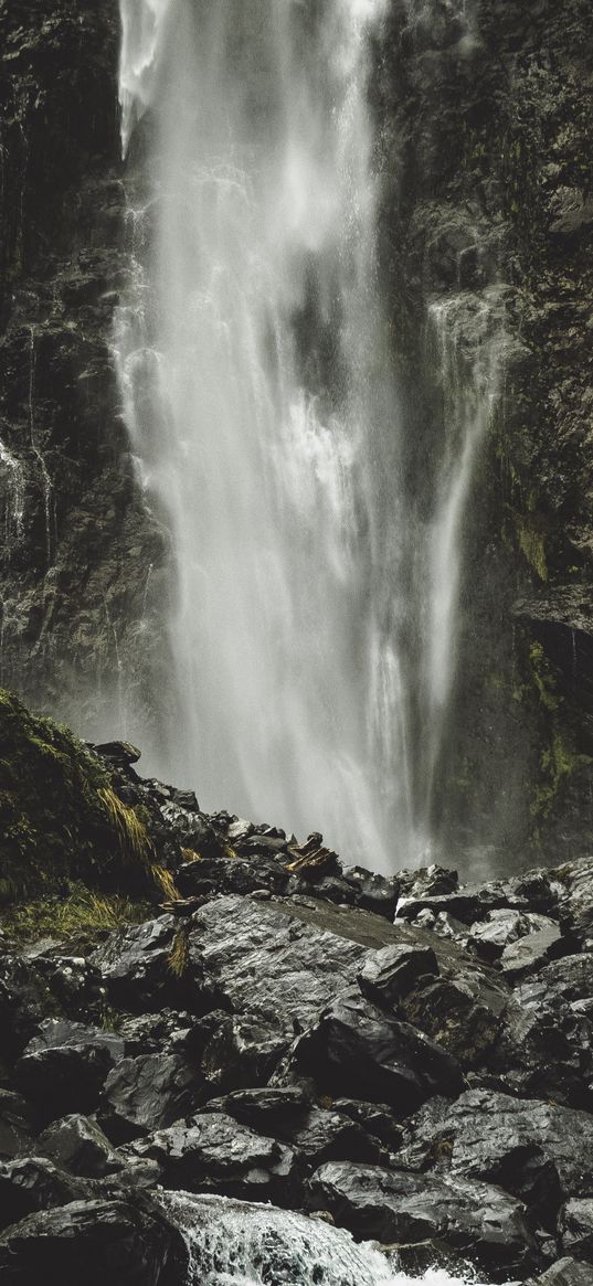 waterfall, current, stones