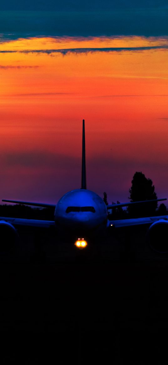 airplane, sunset, sky